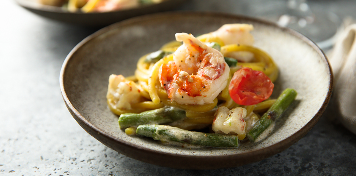 Pasta mit Spargel und Garnelen